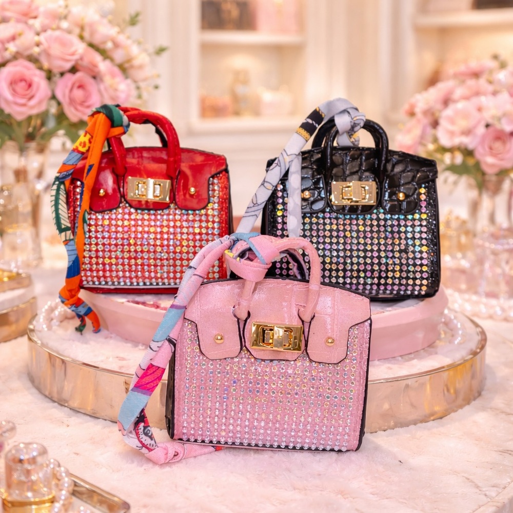 Glamorous Rhinestone Mini Handbag Bag Charms- Red, Pink, Black ❤️🩷🖤 - Picture 16 of 16